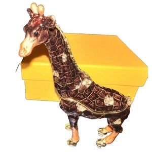 Giraffe Trinket Box Hinged Rhinestone Jeweled‎ Colorful Enamel Ring Box New